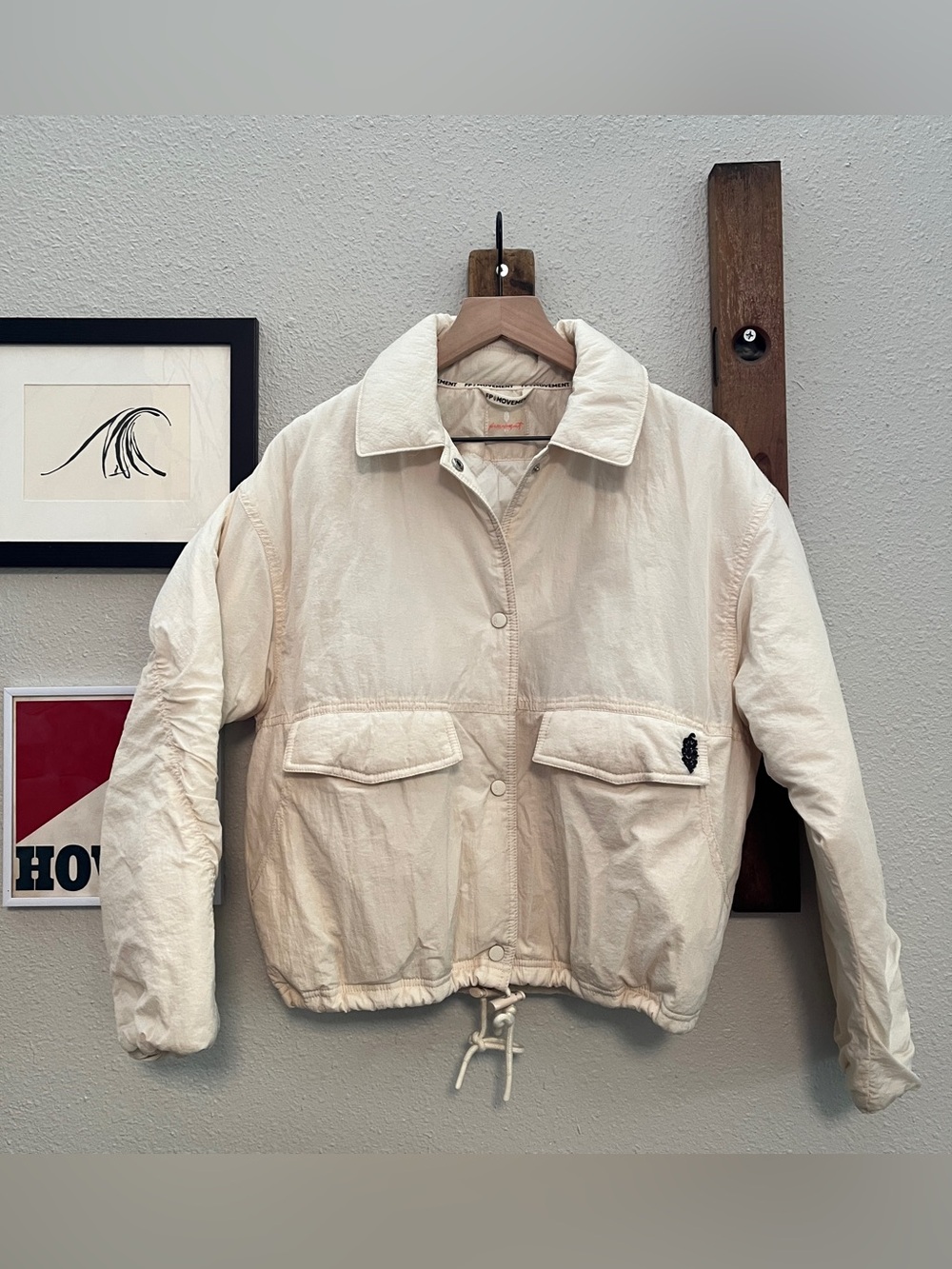 $148 Free People Movement Off The Bleachers Coaches Jacket in Ivory Size XS